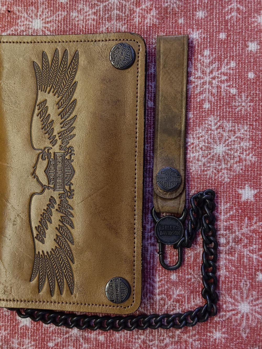 Vintage..  Harley-Davidson Brown Leather Winged Trifold Wallet with Chain